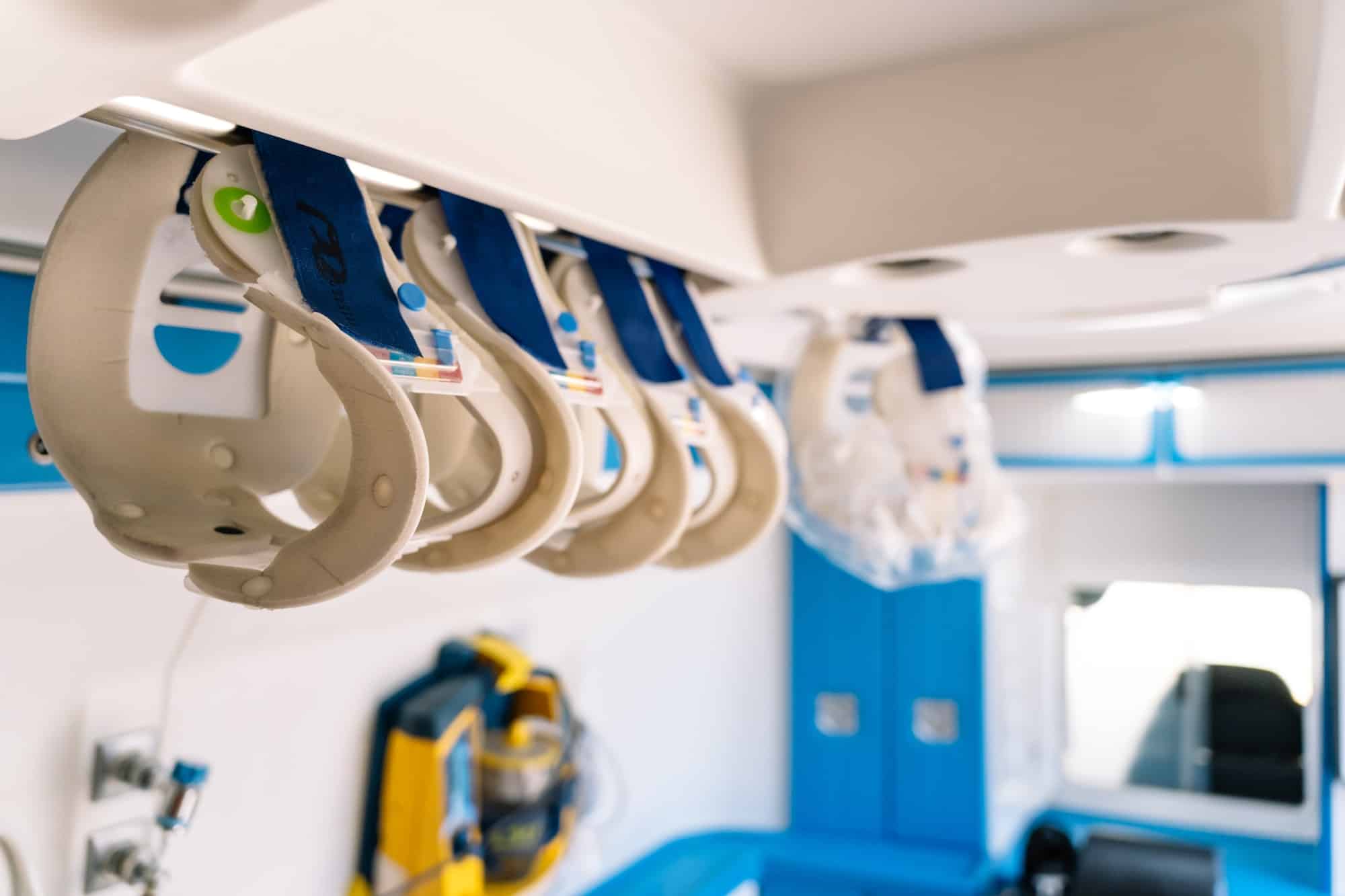 Photo of cervical collars inside an ambulance